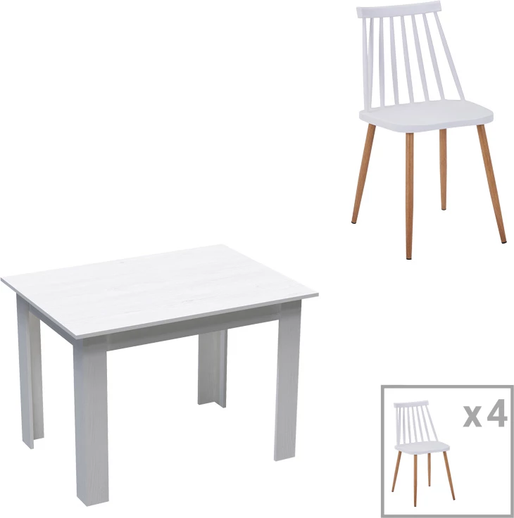 Set tavoline me karrige për ngrënie, 5 pjesë, Manka-Aurora I, e bardhë, 110x80x77cm