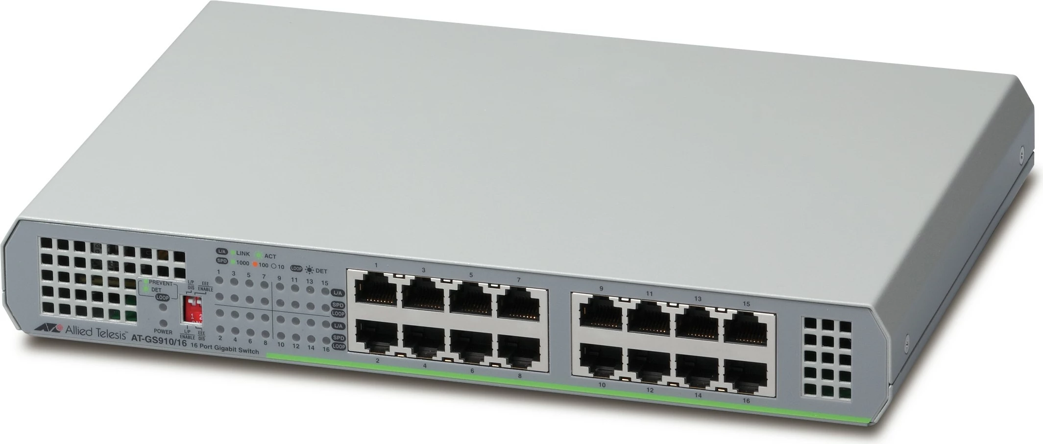 Switch Allied Telesis GS910/16, 16 porta, Gigabit Ethernet, unmanaged, gri