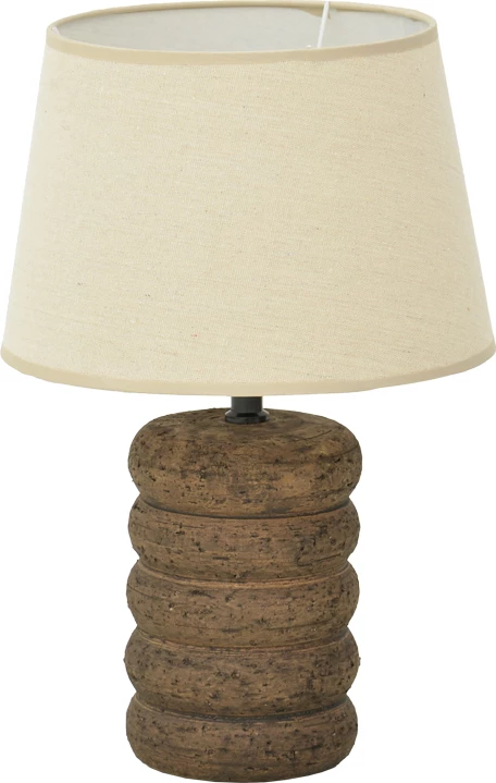 Llambë tavoline Graike, bazë qeramike, ngjyrë gri antike, abazhur bezhë, D26x37cm