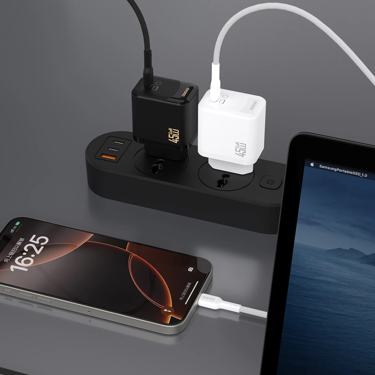 Karikues muri Dudao A28C, GaN, 45W, me kabllo USB-C, i zi