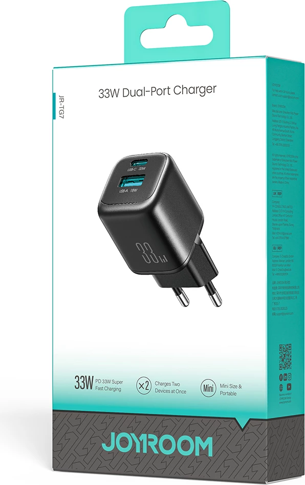 Karikues muri Joyroom JR-TG7 33W USB-A + USB-C, i zi, në kuti
