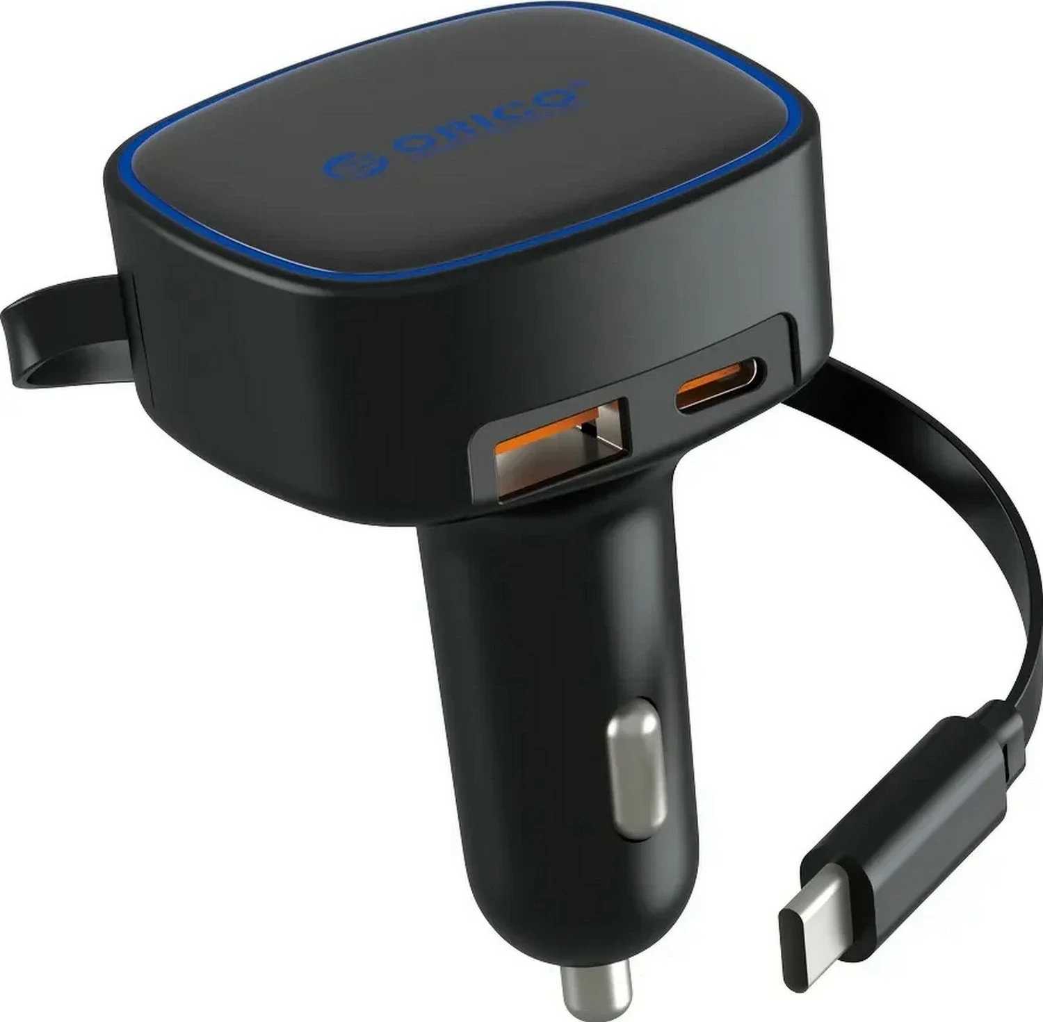 Karikues veture Orico 66W, PD, USB-C/USB-A, kabllo USB-C e tërheqshme, i zi