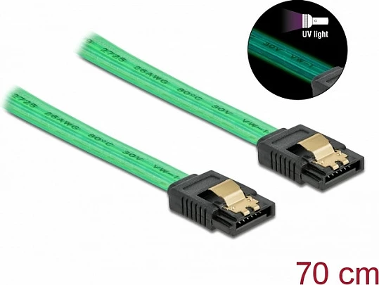 Kabllo SATA III DeLOCK 70 cm, 6Gb/s, SATA 7-pin M/M, UV glow, e gjelbër