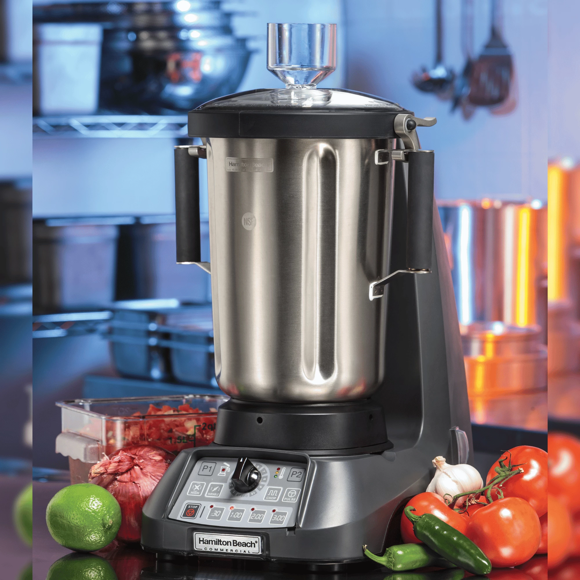 blender profesional kuzhine, Hamilton Beach Commercial, EXPEDITOR 1100SR, motor 3.5 HP, enë 4 L inox, programe dhe shpejtësi variabël, inox/zezë
