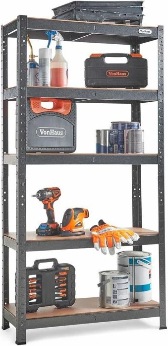 Raft magazinimi metalik VONHAUS 3515371 150x75x30cm, 5 kate, 175kg/kate, Hammerite, gri e errët