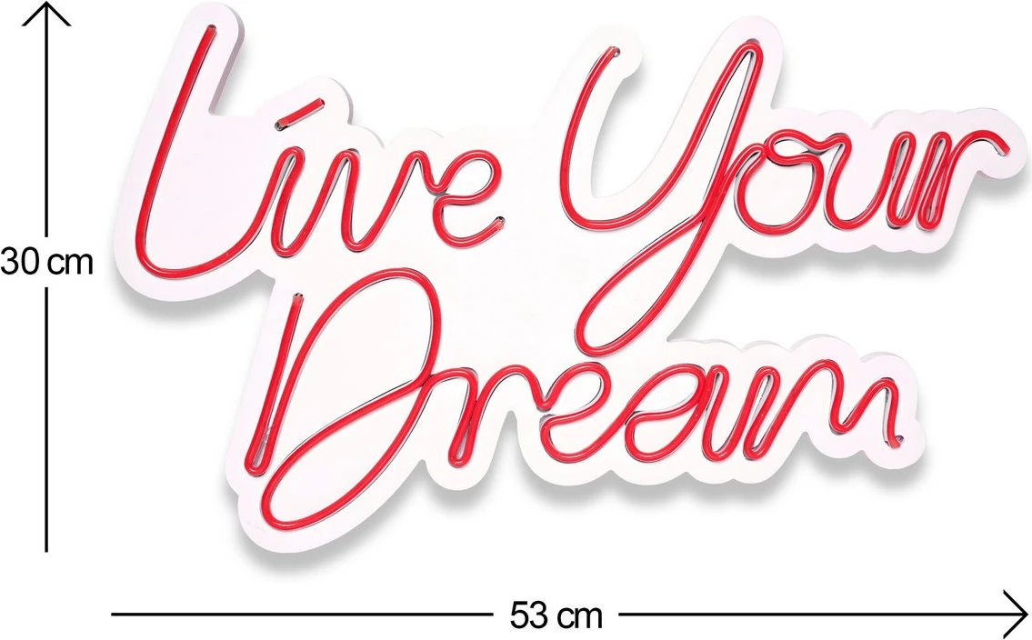 Dekor dritash LED plastike, 'Live Your Dream', ngjyrë e kuqe