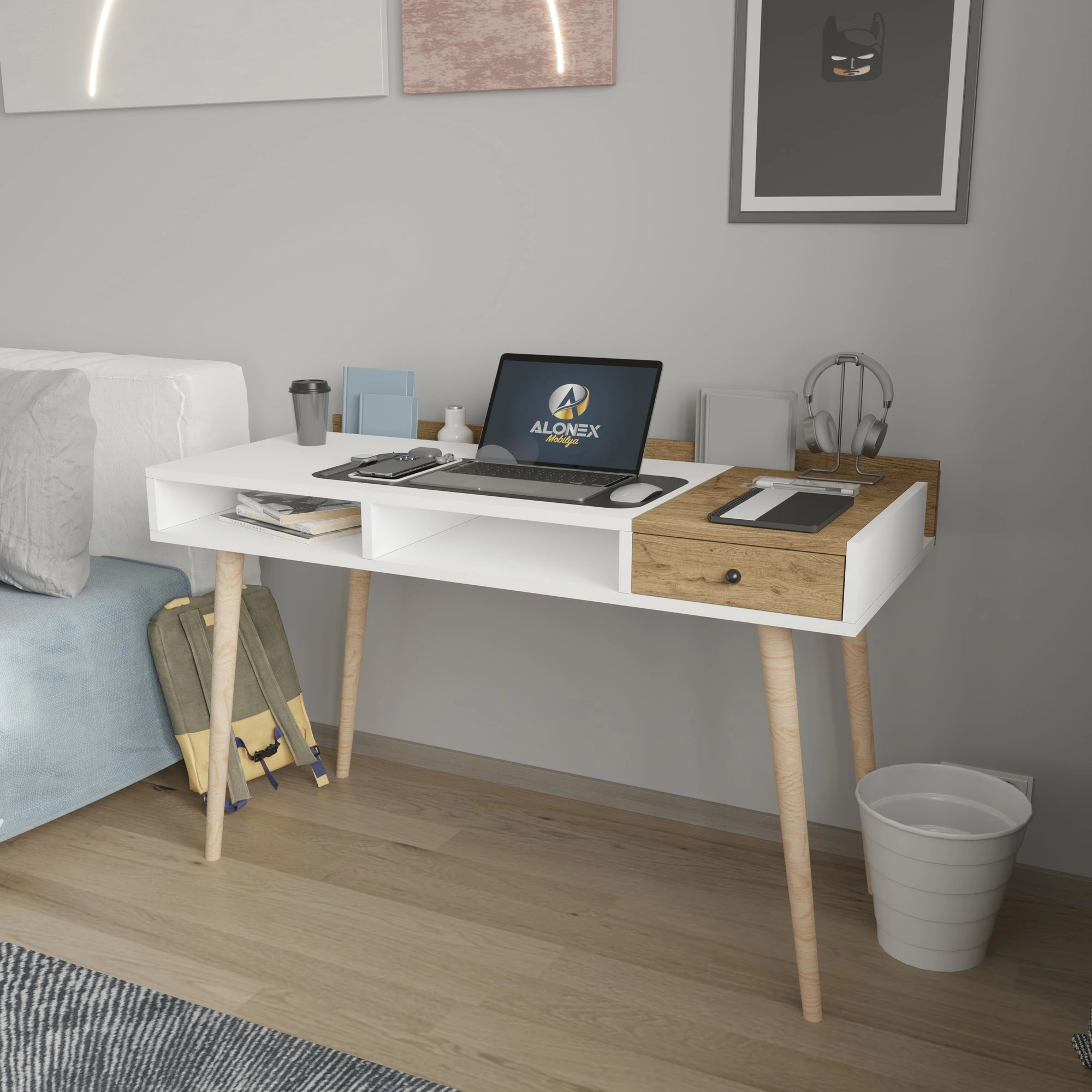 Tavolinë pune Hanah Home Flex, e bardhë dhe lis