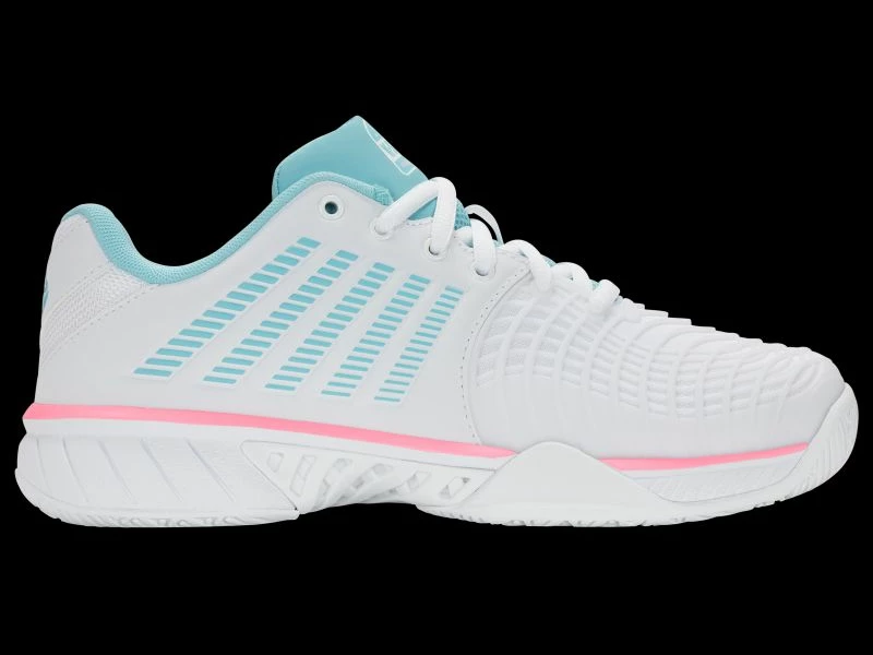 Atlete K-Swiss EXPRSLIGHT3 HB PADEL, të bardha/kaltër neon/rozë neon