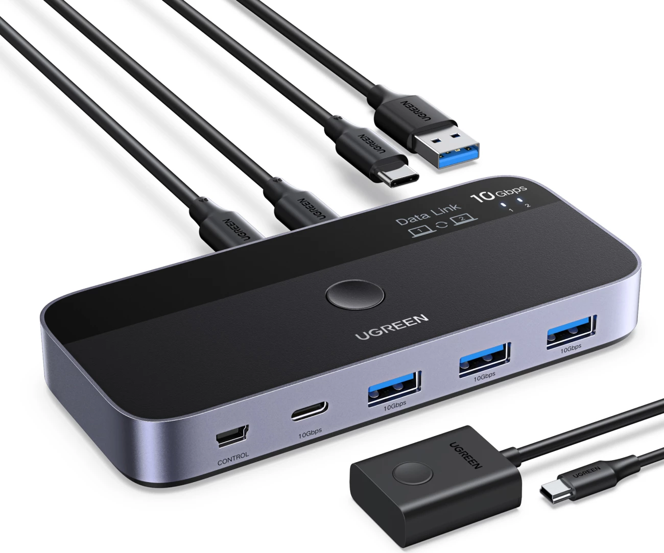 Switch USB Ugreen Switch USB-C, 2x hyrje USB-C, 3x USB-A + 1x USB-C USB 3.2 10Gb/s, gri