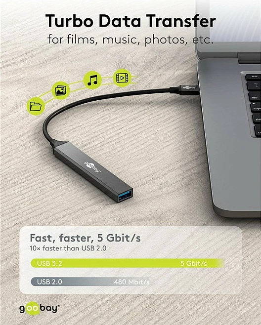 USB hub Goobay Slim, 4 porta, USB-C në USB-C/USB-A, 5 Gbit/s, gri
