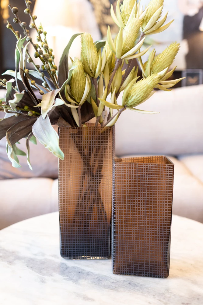 Vazo GRAVIR HONEY, qelq, ngjyrë kafe, 16x12x44cm