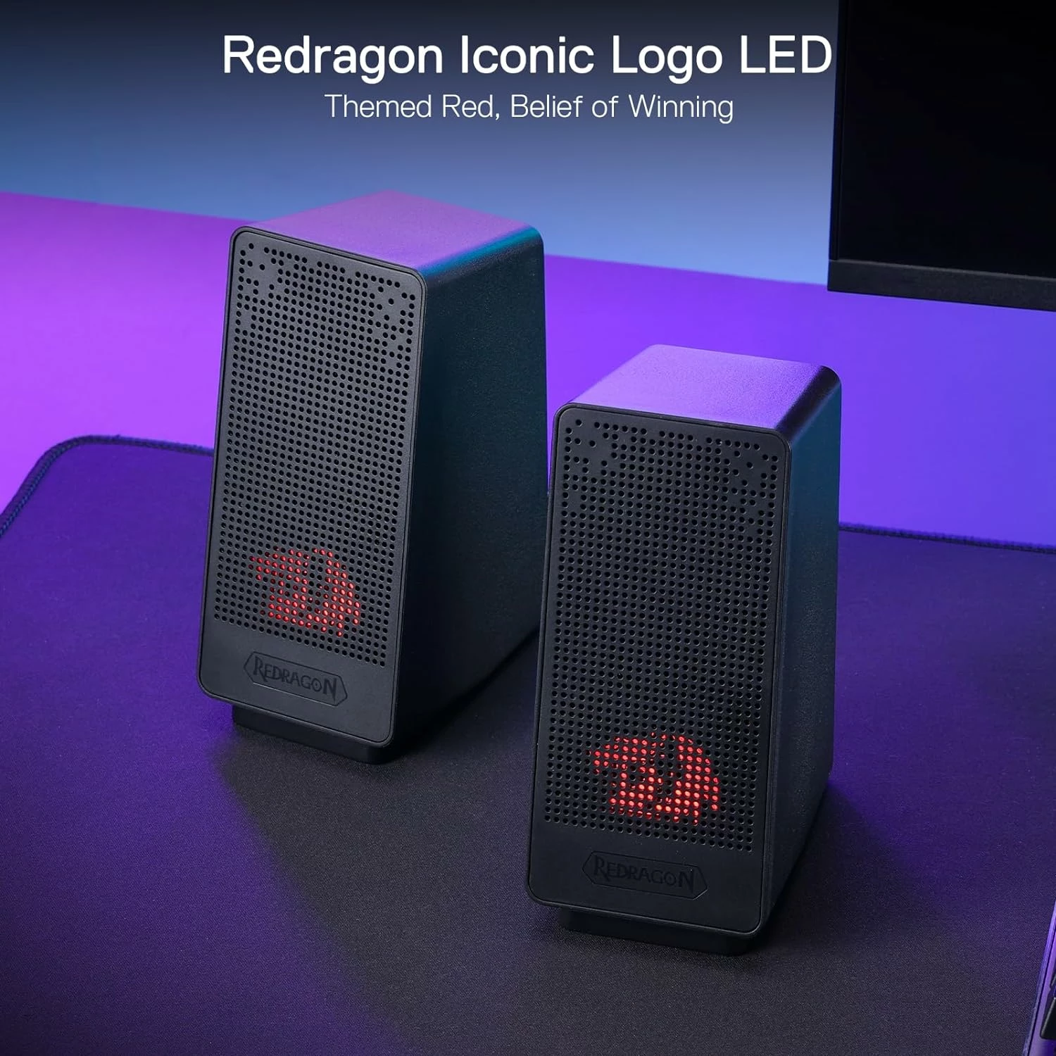 Altoparlantë Redragon Ranch GS513 2.0, USB + 3.5mm, me LED të kuq, të zeza, set 2 copë