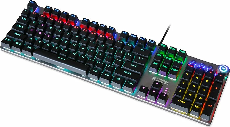Tastierë mekanike iBOX Aurora K-3, RGB LED, KRGD Brown Switch, USB me kabllo, full-size 100%, me mbështetëse dore magnetike, argjend