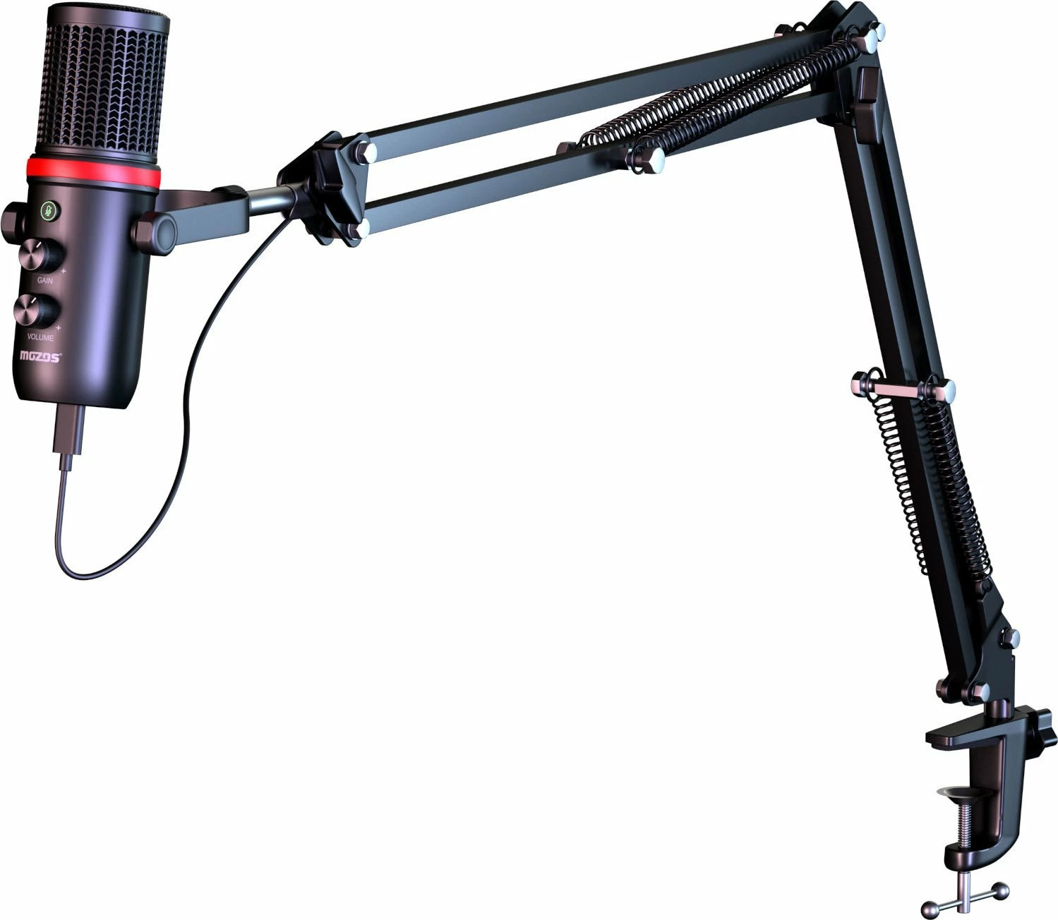 Mikrofon Mozos MKIT-GX USB kardioid me jack 3.5mm monitorimi, set me krah boom, i zi