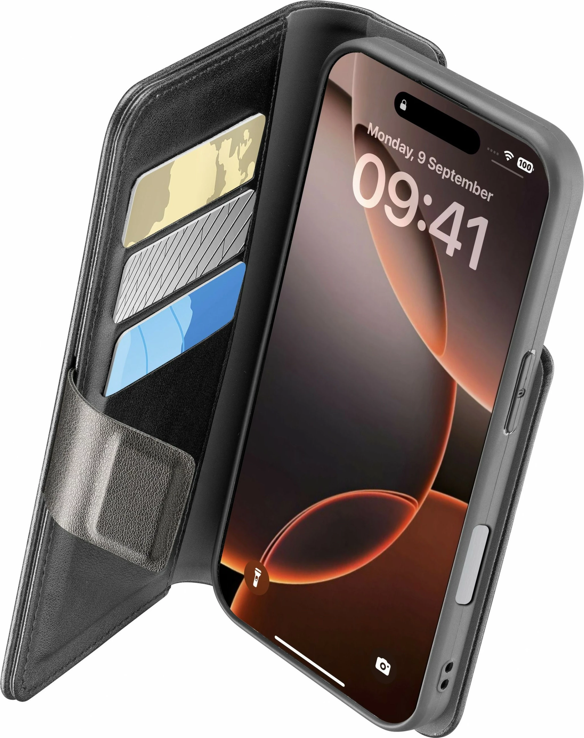 Mbështjellës folio Cellular Line për iPhone 16 Pro Max, 6.9 inch, e zezë