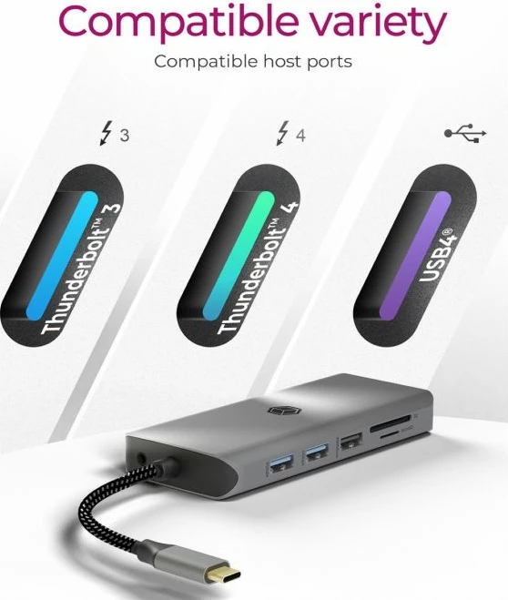 docking station USB-C ICYBOX IB-DK4061-CPD 12-në-1 Power Delivery 100W, antracit/zezë