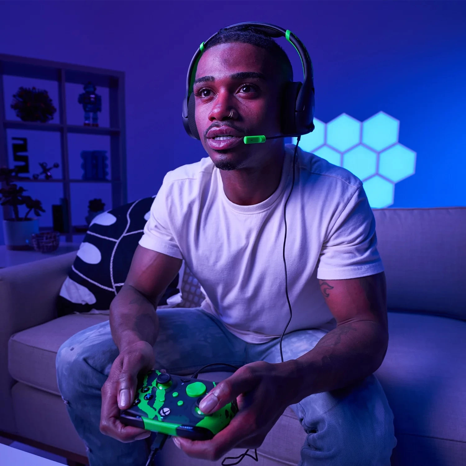 Kufje gaming PDP AIRLITE GLOW me kabllo, stereo 40mm, me mikrofon, Jeshile (Jolt Green)