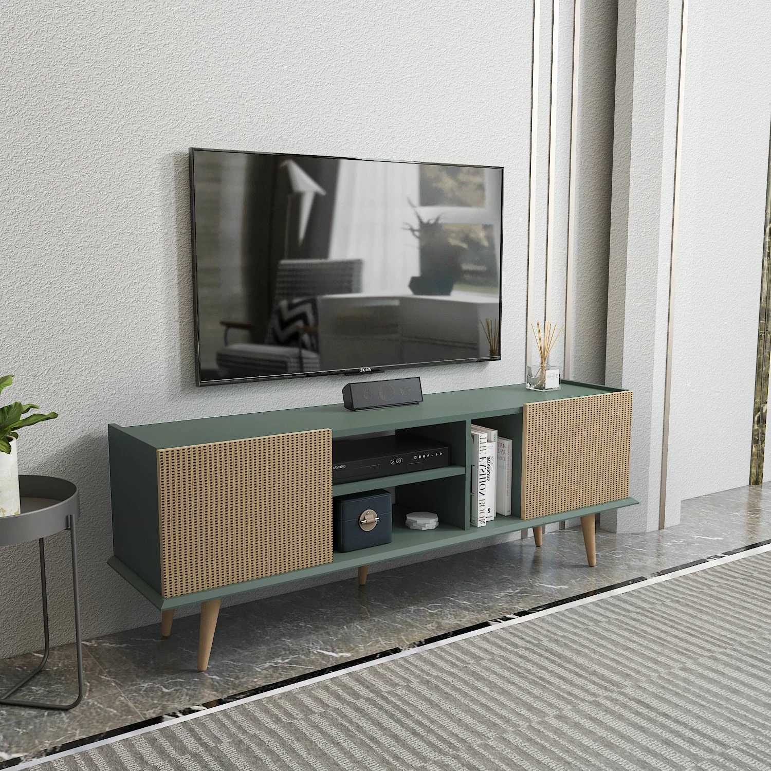 Komodë TV Skye Decor, Ekvador, ngjyrë kafe e çelët dhe e gjelbër