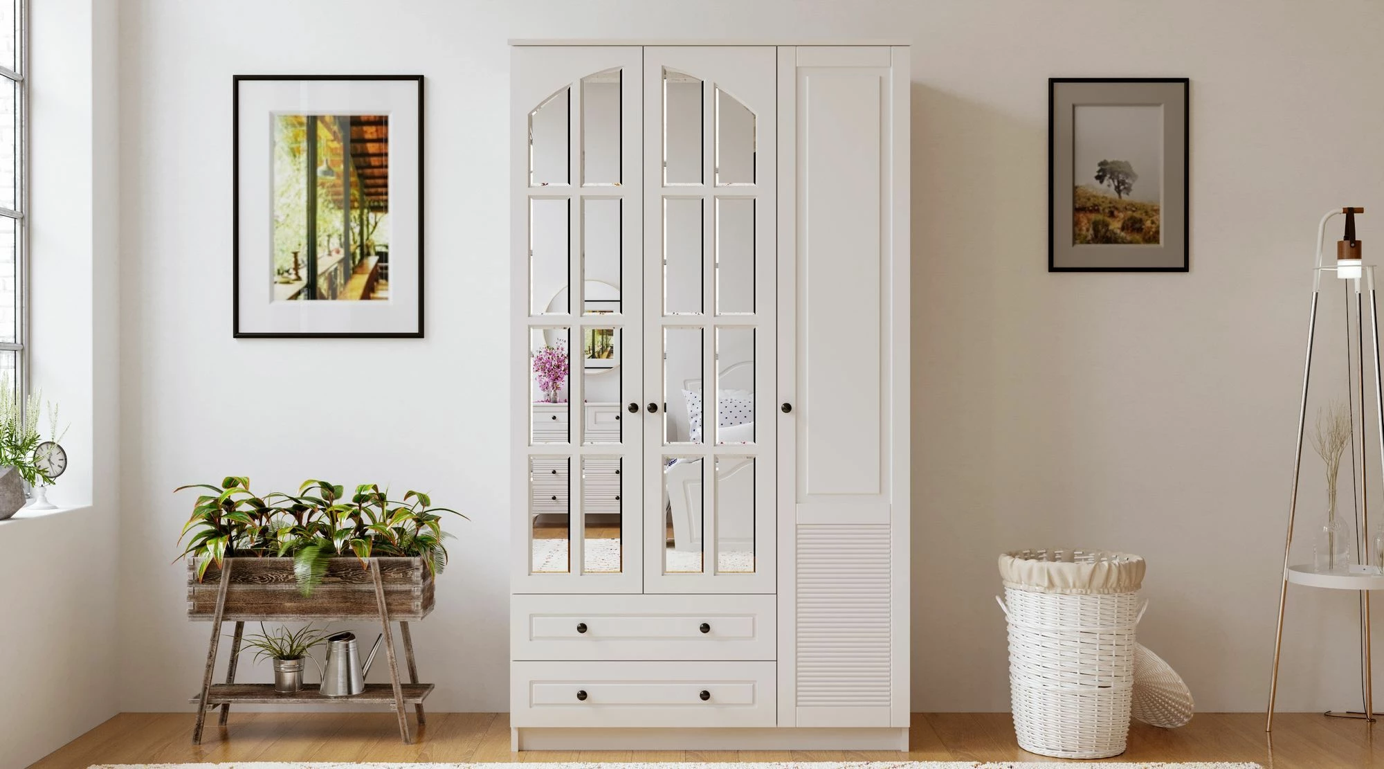 Dollap rrobash Skye Decor, RB-111, ngjyrë e bardhë mat