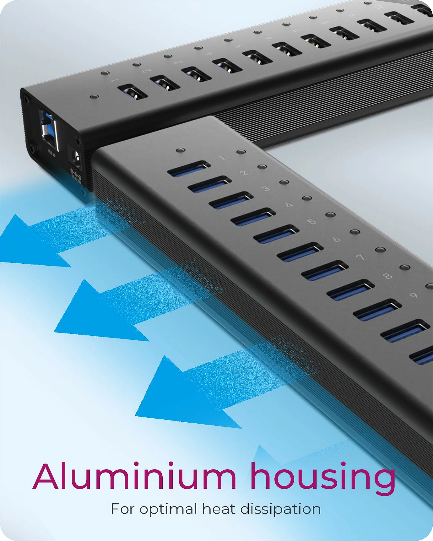 USB hub ICY BOX IB-AC6113, 14 porta, USB 3.2 Gen 1, alumini, e zezë