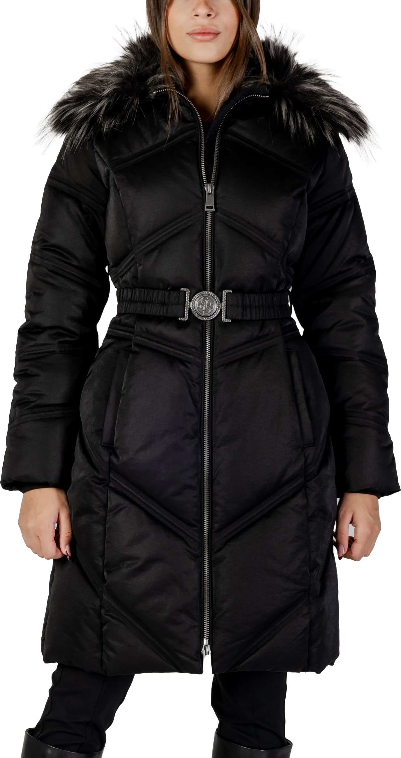 Pallto puf për femra Guess Alienor Long Belted W5BL33 WG092, e zezë