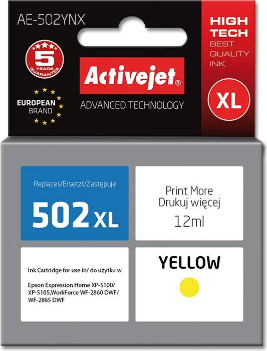 Ngjyrë zëvendësuese Activejet AE-502YNX ink për printer Epson 502XL W44010E, 12ml, e verdhë   