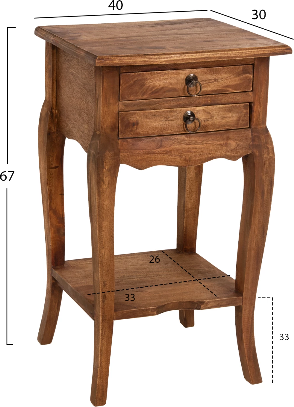 Tavolinë anësore me 2 sirtarë FH7904 dru mahagoni ngjyrë natyrale 40x30x67Hcm