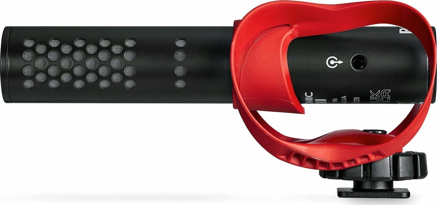 Mikrofon Rode VideoMic GO II Helix, kondensator shotgun, USB-C + 3.5 mm TRS, superkardioid, zi/kuq, me mbajtëse HELIX