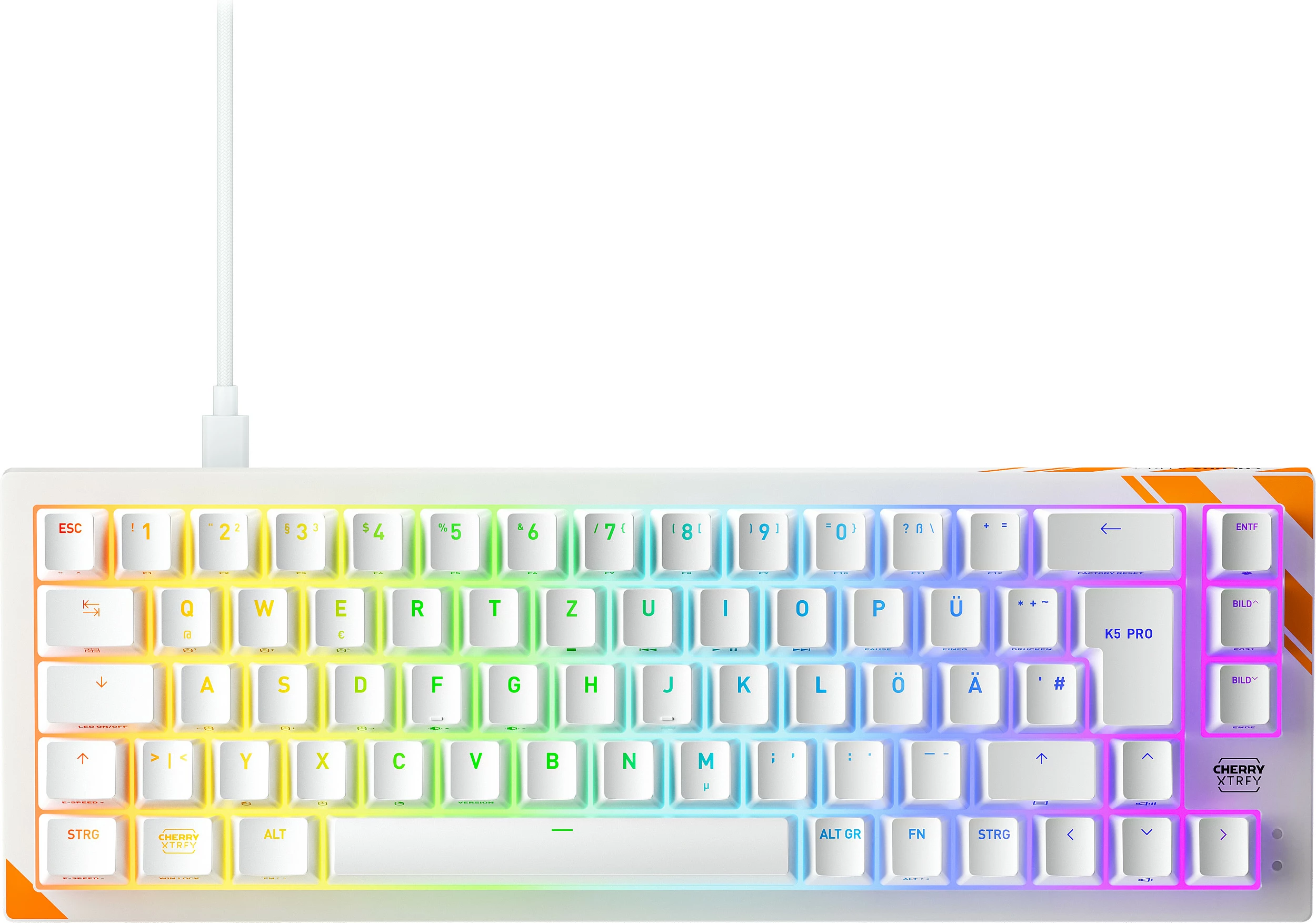 Tastierë gaming Cherry K5 Pro, 65%, RGB, 8000Hz, QWERTZ, Bardhë/Portokalli