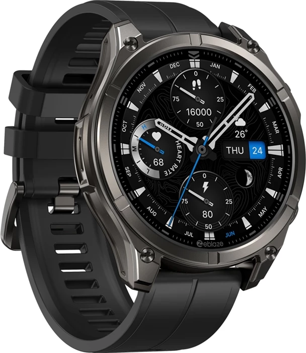 Smartwatch, Zeblaze, Vibe 8 Abyss, 1.43\" AMOLED Always-on, thirrje me Bluetooth, MIL-STD 810H, IP69K/5 ATM, 500 mAh, e zezë
