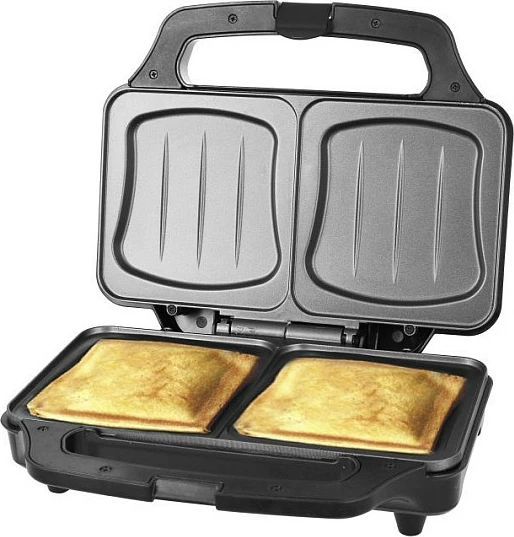 Toster sanduiçësh Emerio XXL, 900 W, 2 sanduiça, zi/argjendtë