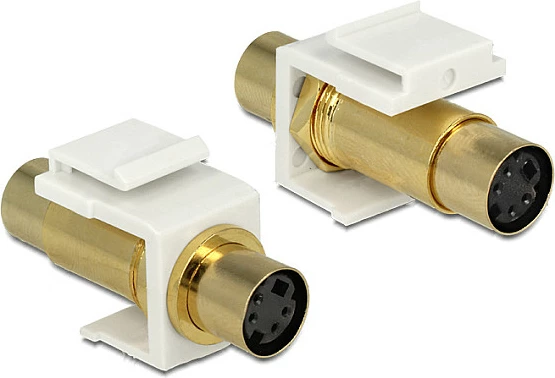 Adapter Keystone DeLOCK 86338, Mini-DIN 4 ↔ Mini-DIN 4, kontakte të arta, i bardhë