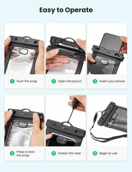 Mbështjellës i papërshkueshëm nga uji për celular UGREEN 50919 deri 6.5\", i zi, Polybag