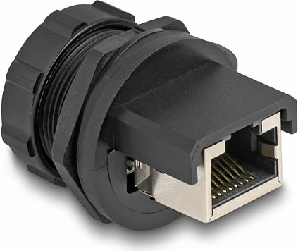 Adapter RJ45 DeLOCK Cat6a për montim panel, IP67, e zezë