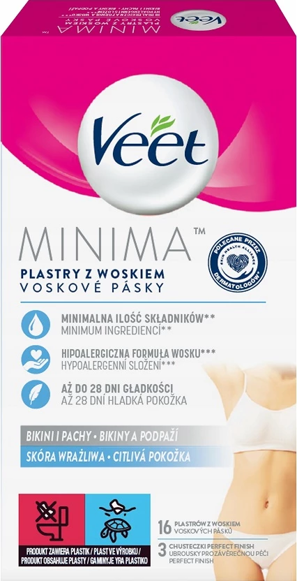 Stripa për depilim me dyllë Veet Minima për femra, 16 copë