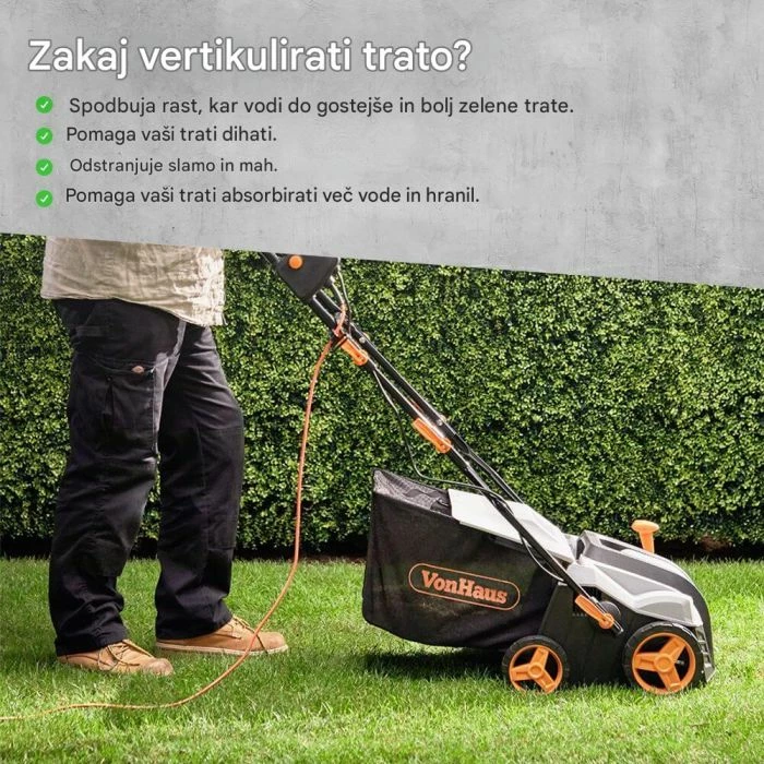 Vertikutues dhe aerator elektrik VONHAUS 2500192, 1800W, 38 cm, kosh 55 L