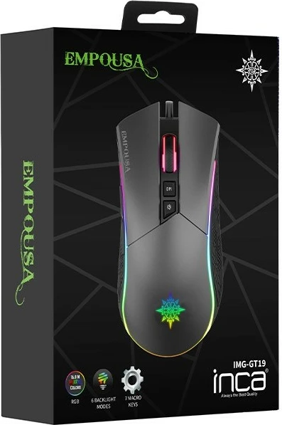 Maus gaming Incase IMG-GT19, 4800 DPI, RGB, 7 butona, USB, i zi/gri