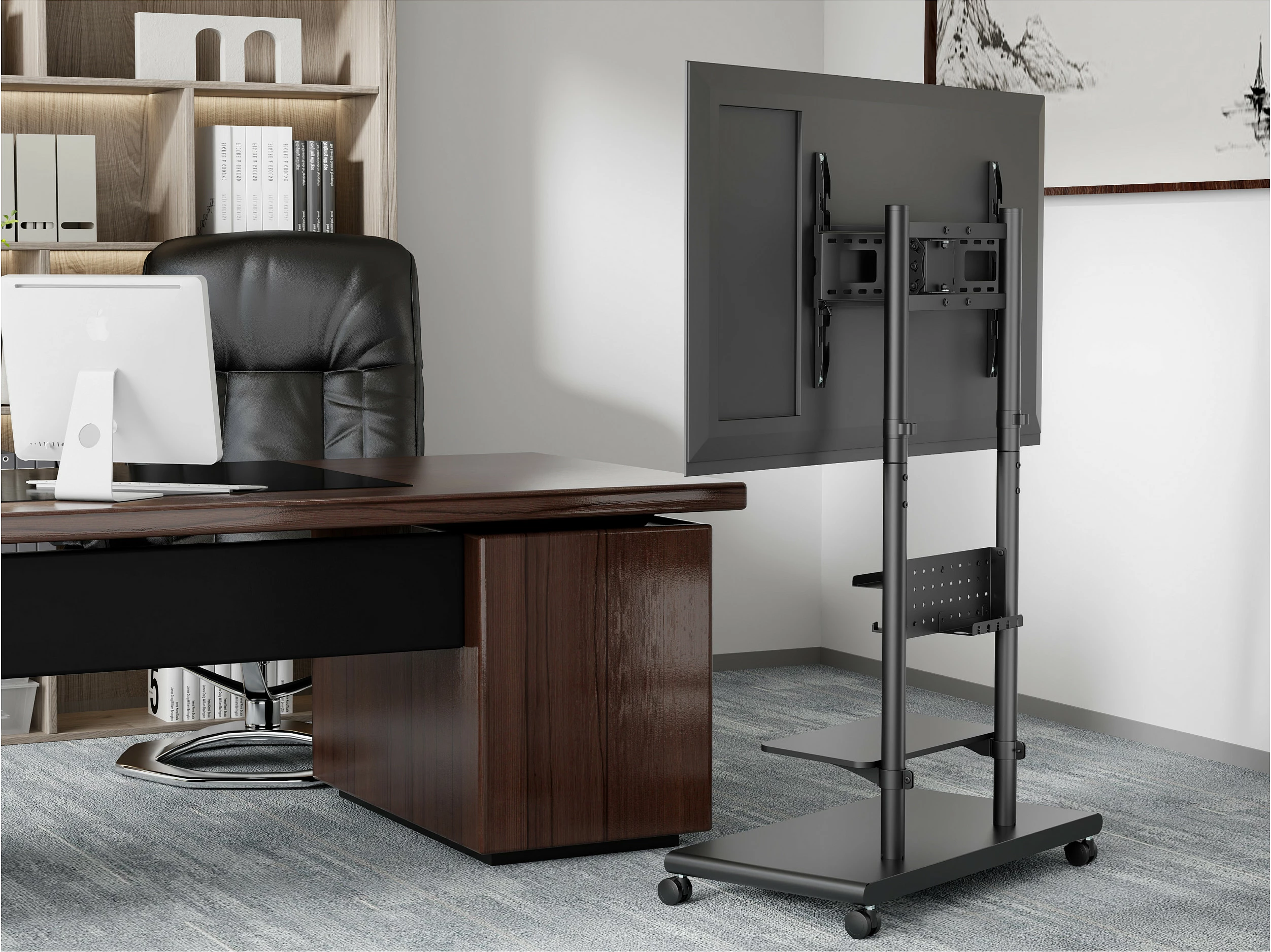 Mbajtëse dyshemeje për TV/Monitor EQUIP 650635, 50-90", VESA 600x400, 60 kg, me rrota, e zezë