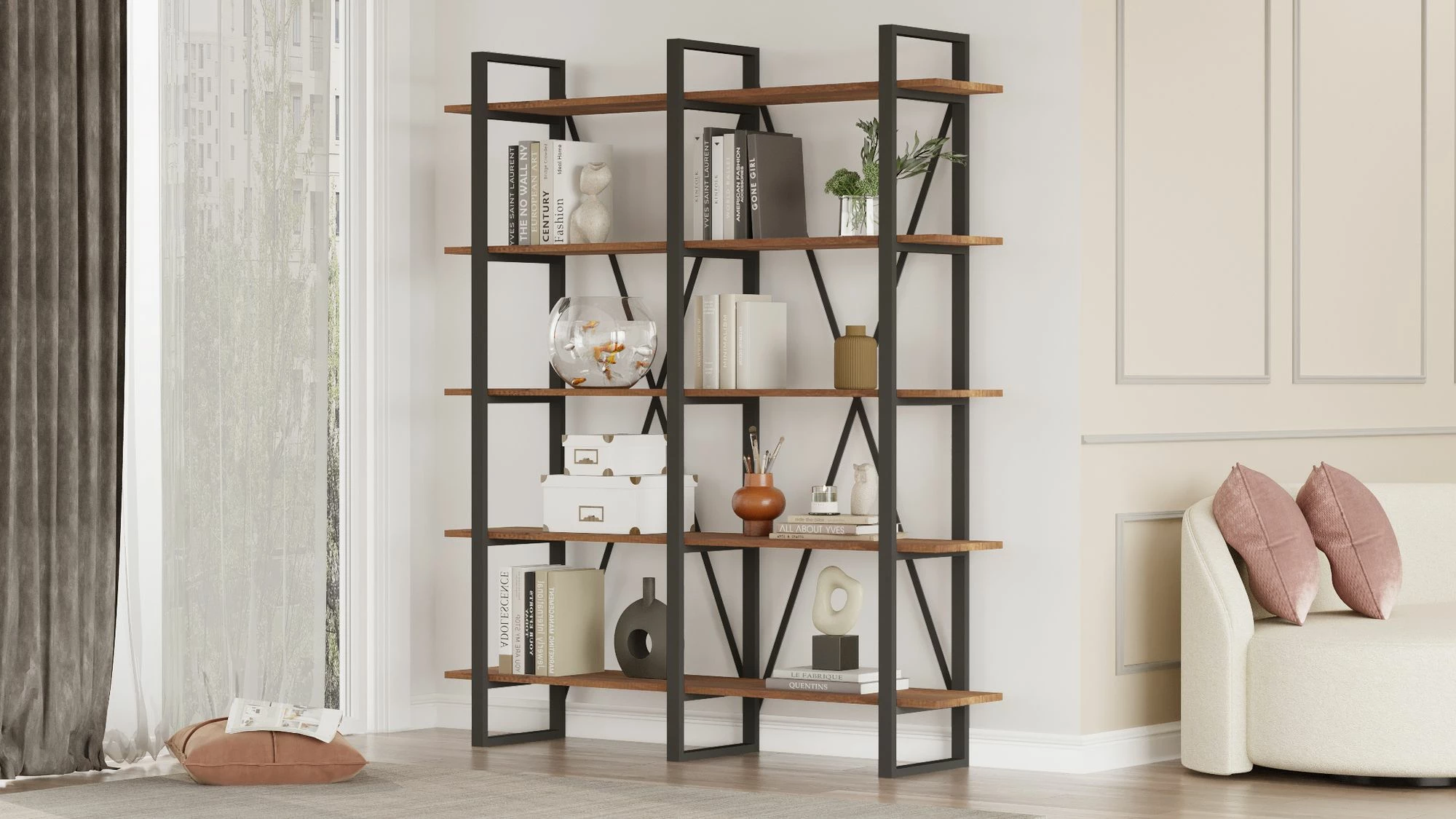 Raft librash Hanah Home, Mn05-Ba, ngjyrë arre, 154.8x180x34cm