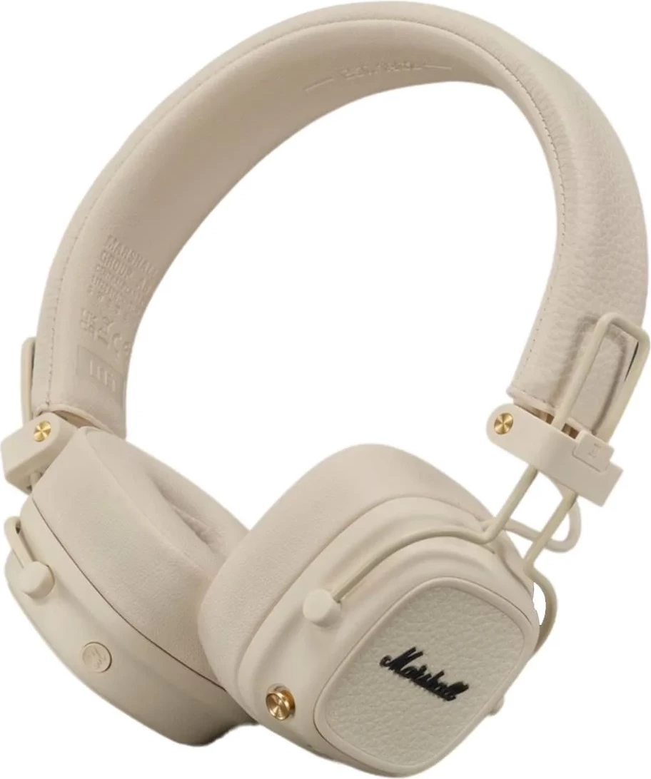 Kufje on-ear wireless, Marshall Major V, Bluetooth 5.3, 100 orë bateri, me mikrofon, karikim me valë, krem