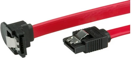 Kabllo SATA III ROLINE 0.5 m, 6 Gbit/s, 7-pin në 7-pin, këndore, me latch, kuqe/zezë