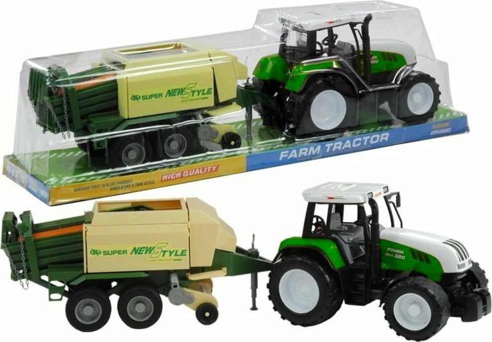 Traktor lodër Lean Sport me rimorkio presë kashte 65 cm, kuqe/jeshile, set