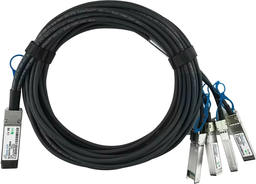 Kablë DAC BlueOptics XXV4DACBL3M-BL, QSFP28 në 4x25G, 100Gbps, 3m, e zezë