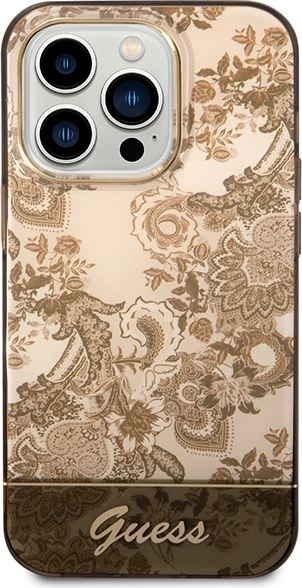Mbështjellës Guess GUHCP14LHGPLHC për iPhone 14 Pro 6.1", Porcelain Collection, okër