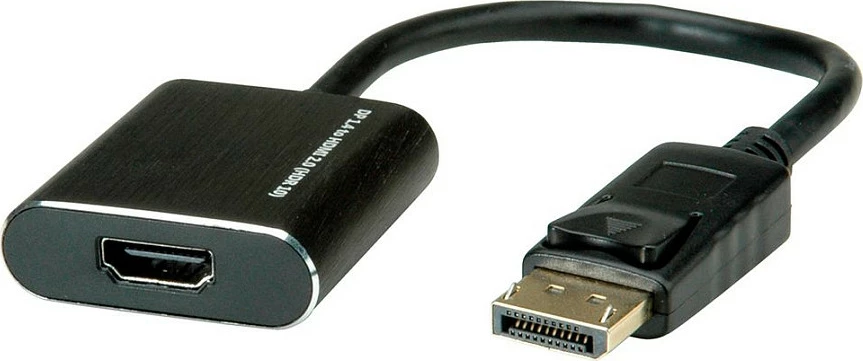 Adapter kabllo ROLINE 12.03.3164 DisplayPort në HDMI, 0.15 m, 4K HDR, e zezë