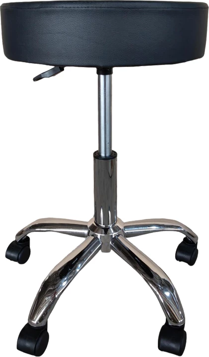 Stool pune me rrota, lëkurë sintetike e zezë, Tebere, 35x35x45-57cm