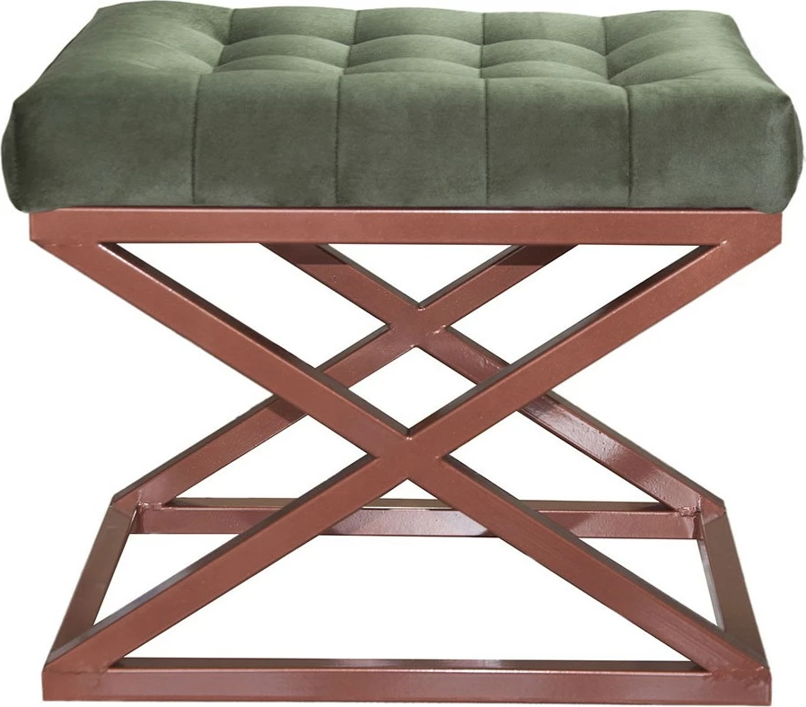 Puf Atelier del Sofa, kornizë bakri, jastëk i gjelbër