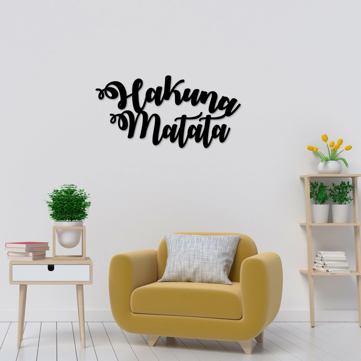 Aksesor dekorativ metalik për mur, Hakuna Matata, ngjyrë e zezë, 70x35cm