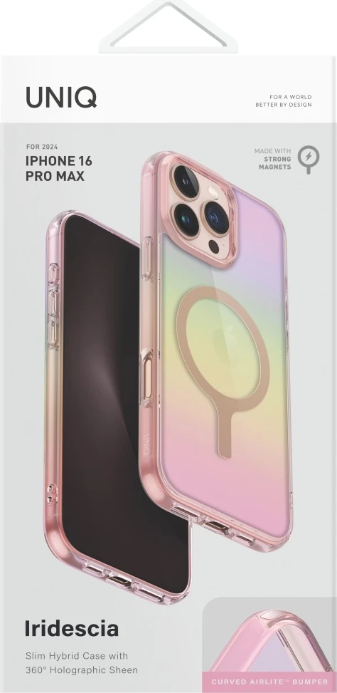 Mbështjellës UNIQ Iridescia Magclick Charging për iPhone 16 Pro Max, Rozë