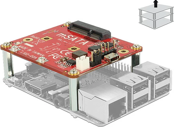Adapter konvertues DeLOCK 62648 Micro-USB në mSATA, 6 Gbit/s, i brendshëm, Kuq/Zi